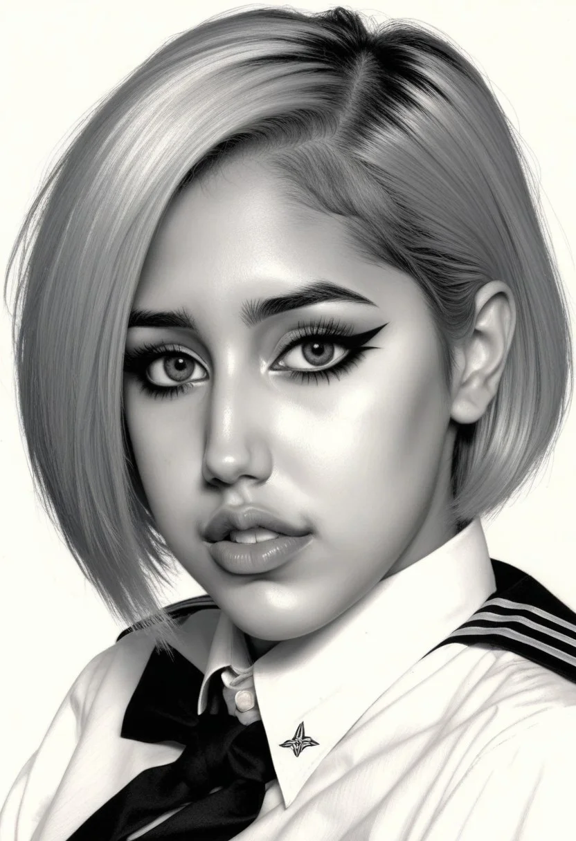sketch from beautiful busty 24yo S4BR1N4 wearing uniform