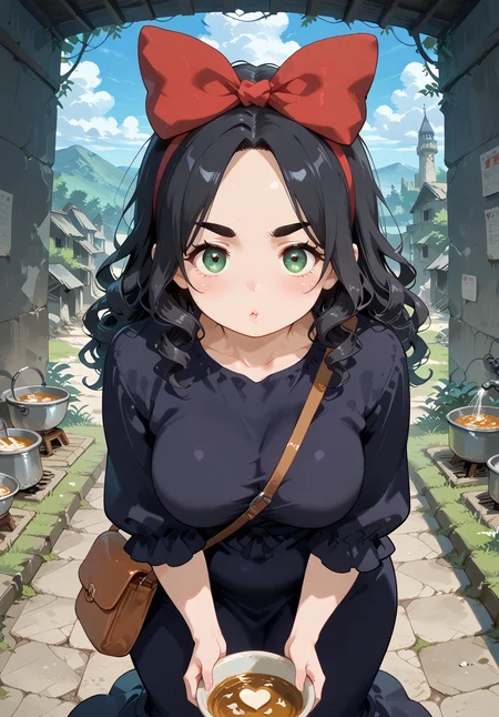 IllusP0s, PonyScores7, source_anime, ah1, IllustriousQual, interesting, exciting, spectacular, wonderful,
BREAK <lora:xl_more_art-full_v1:0.2>, <lora:aesthetic_anime_v1s:0.2>, <lora:EpicF4nta5yXL:0.2>, <lora:detailxl:0.2>, detailxl, <lora:Fant5yP0ny:0.2>, amazing quality, best aesthetic, absurdres, illustration, Volumetric_Lighting, ultra-detailed, very aesthetic, intricate details, best_quality, <lora:Anime_Aesthetic_Wallpaper_StyleIllustriousXL:0.4>, aniwall,
BREAK ((sipping a caramel latte)),
BREAK Stable_Yogis_PDXL_Positives, AS-Adult, <lora:Complicated fantasy portrait - XL Pony V2.0:0.2>, bad-hands-5, <lora:HDA_Detailer:0.3>, <lora:natsumi_style:0.5>, <lora:by_usakun-pony:0.4>, by usakun, <lora:Akina_Bbw_Style_-_PonyXL:0.2>, AkinBw, ((food photography, mouthwatering dishes, vibrant colors, appetizing presentations, enticing compositions, delicious details, showcasing textures, capturing freshness, professional lighting, expert styling, culinary storytelling, enhancing food appeal)),
BREAK 1girl, mature female, (curvy), round-chin, caucasian, <lora:ETO_OC_Illustrius:0.5>, eto_oc, skindentation, (plump), thick thighs, wide hips, busty, voluptuous, <lora:venus body PonyXL:0.3>, <lora:shinyskin2:0.2>, glistening skin, HDA_FatGirlXL, round ass, large breasts,
BREAK ((<lora:witch-kiki-cosplay-ponyxl-lora-nochekaiser:0.8>, witch kiki cosplay, kiki (majo no takkyuubin) (cosplay), bag, black dress, bow, bow hairband, cosplay dress, hairband, long dress, red bow, red hairband, shoulder bag, sleeves past elbows)),
BREAK (curly hair), long hair, (black hair:1.4), (parted hair:1.7), messy hair, kinky curls, <lora:hairdetailpxl:0.2>, hairdetailpxl,
BREAK (half green and brown eyes), (colorful eyes), (multicolored eyes), (downturned eyes:1.4), <lora:expressive eyes:0.2>, expressive eyes, <lora:eyedetailpxl:0.2>, eyedetailpxl, <lora:Eyes_High_Definition:0.2>, EyesHD, (round face:1.2), (thick eyebrows:1.3), (plump face), <lora:Round_face:0.2>, lips,
BREAK ((fearfully angry expression)), <lora:Expressive_H:0.2>, Expressiveh, <lora:Emotional_Anime_Expressions_PonyXL_Concept:0.2>, emotional, <lora:Best_Facial_Expression_LoRA_PONY:0.2>, looking at viewer, <lora:Detailed expressive EXEV style -XL Pony V1.0:0.2>, FaceDetail, <lora:Best_Facial_Expression_Helper_XTREME_ILLU:0.4>, kaogei,
BREAK (((endless, desolate landscapes of scorched earth and crumbling ruins))), <lora:Background Detailer - SDXL:0.8>, 4k, 8k, Ultra HD, Masterpiece, Best quality, Detailed background, <lora:Add_more_details_V2_XLpony:0.4>, full_details, <lora:background-type1:0.4>,