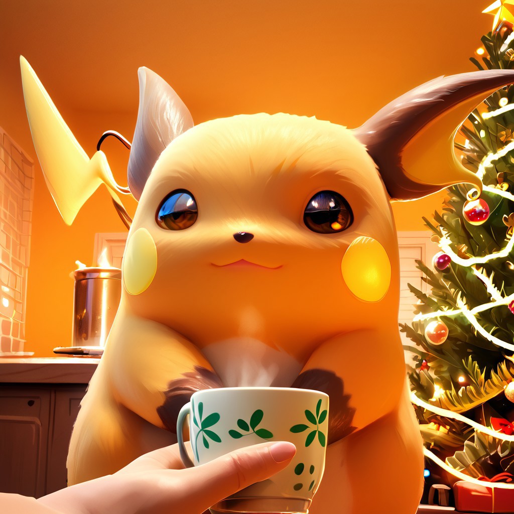 score_9, score_8_up, score_8, 
BREAK,
3d, brown eyes, cup, detective pikachu, detective  detective pikachu (movie), feet out of frame, gen 1 pokemon, holding, holding cup, looking away, looking to the side, mcgmark, mug, orange background, raichu, realistic, santa hat, 
,zPDXL,
chrlib, scenery, indoors, living room, night, oven, christmas tree, christmas ornaments,