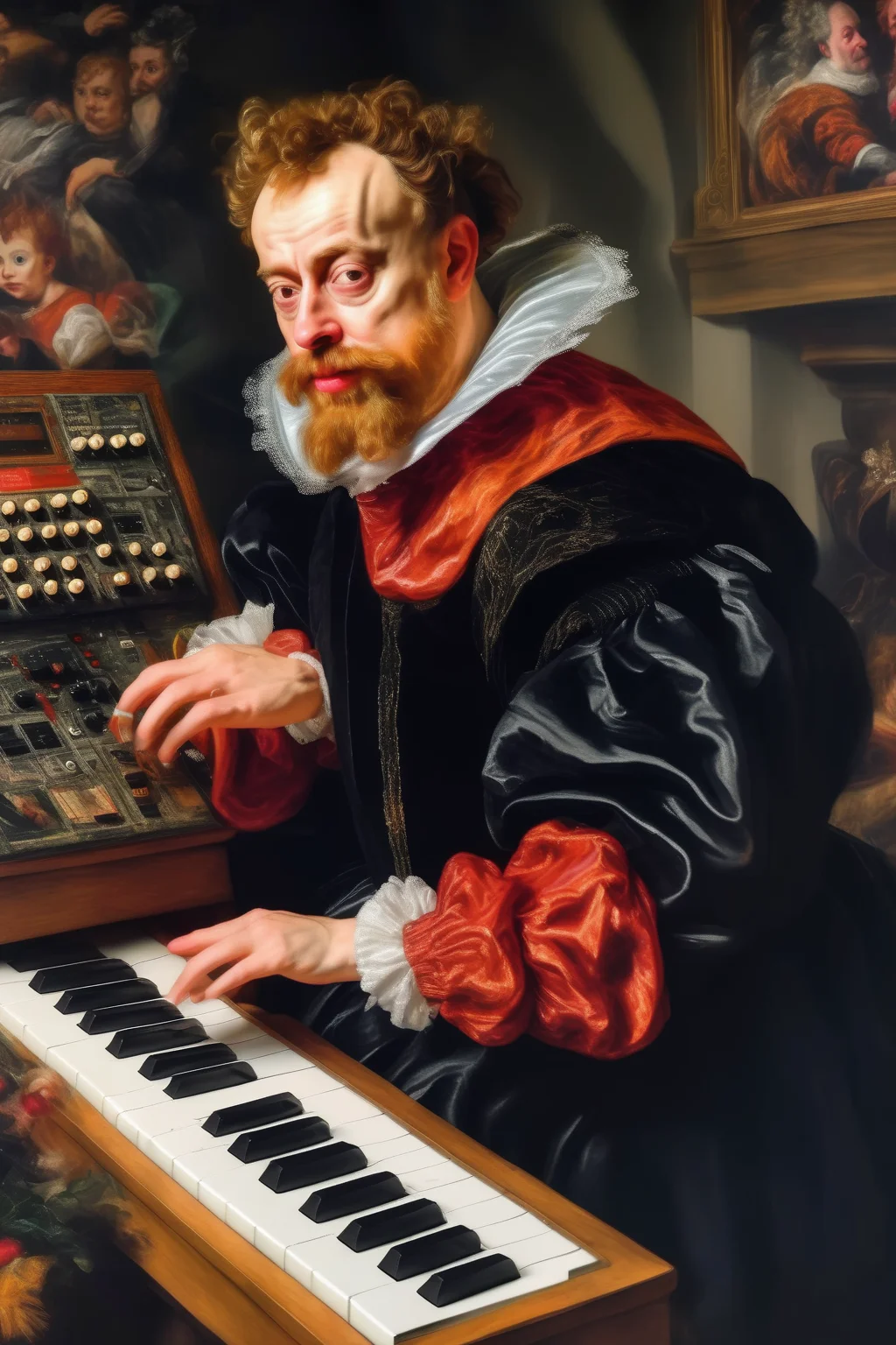 <lora:Peter Paul Rubens Style:1>Peter Paul Rubens Style - Analog Synthesizer in a painting of Peter Paul Rubens