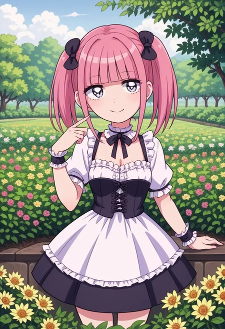 score_9, score_8_up, score_7_up,
masterpiece, best quality, detailed, amazing quality,
detailed background, garden, flowers,
detailed eyes, clean eyes,
dynamic pose, smiling,
easynegative,
solo, 1girl, menhera-chan, gothic_lolita, frills, frilly,