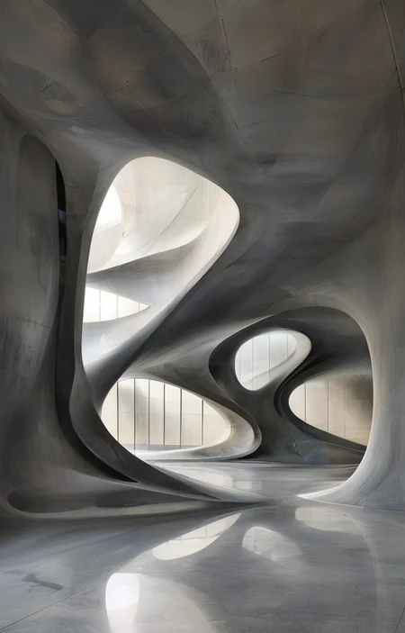 masterpiece,best quality,<lora:tbh307-sdxl:0.9>,illustration,design by Zaha Hadid Brutalist concrete university campus with geometric shapes and exposed materials