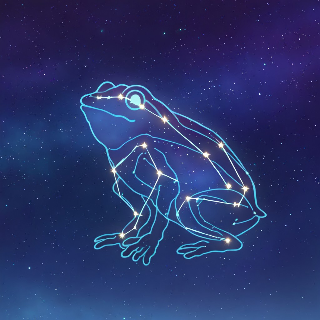 masterpiece, best quality, newest, absurdres, highres, anime, anime style, LSCV1.0, constellation, star (sky), starry sky, night sky, night, starry sky, no humans, animal, animal focus, frog,