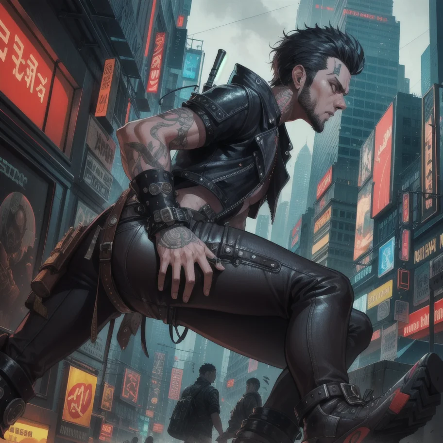 city, cyberpunk, fantasy punk, asian punk, steam punk, Highly detailed and finely crafted with crazy details, The man is destroying city