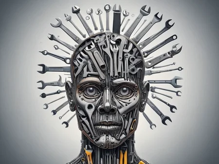 A human head made of tools <lora:tools-world-morph:1>