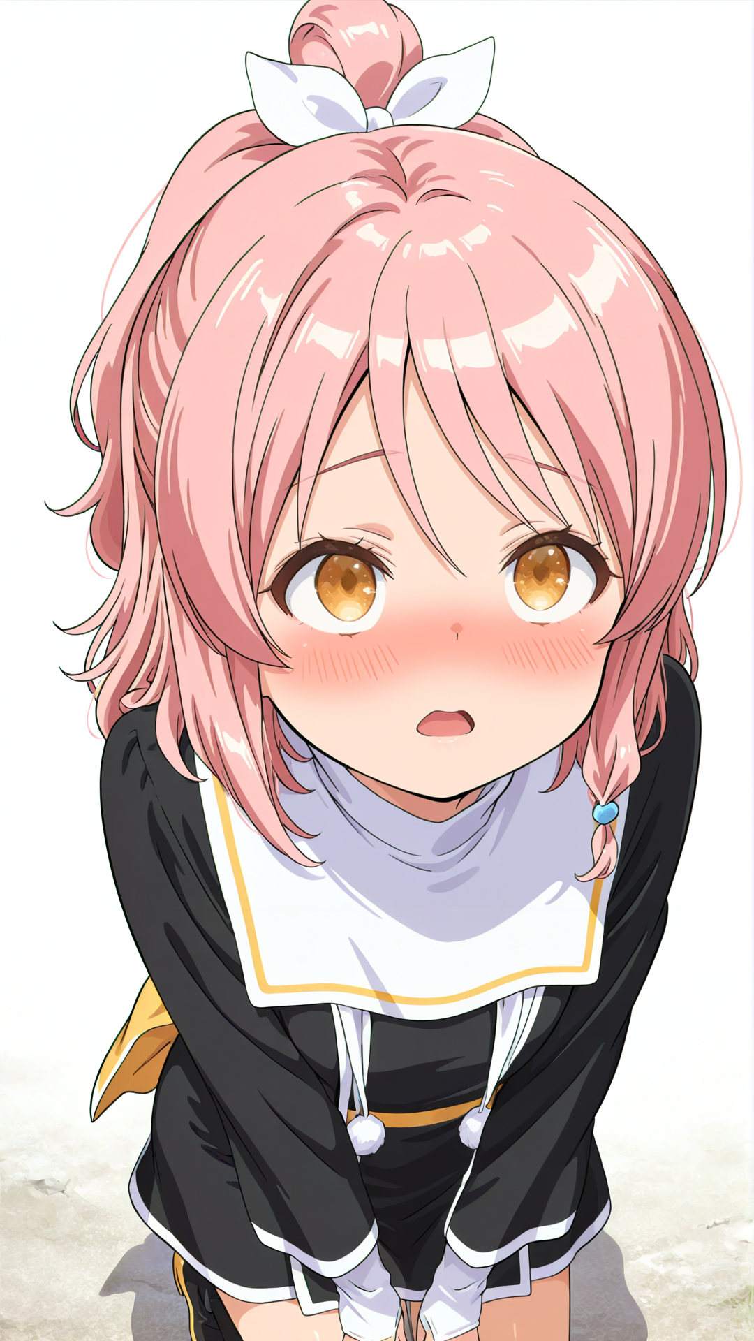anime screenshot,1girl,<lora:Carrol_Illustrious_v8:1>,Carrol,Carrol-uniform,blush,white_background,shy,looking_up,oral_invitation,from_above,, masterpiece, best quality
