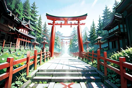 highly insanely detailed, masterpiece, top quality, best quality, highres, 4k, 8k, RAW photo, (very aesthetic, beautiful and aesthetic),  
(rsef style,fevercell style),abstract_background,futuristic_landscape,gradient_blend,science_fantasy,cybernetic_elements,glitch_effects,motion_blur,psychedelic_art,geometric_patterns, 
<lora:rsef-000225:1>, 
(1girl:1.3), 
1other, 
, 
, 
, 
, 
torii,toriibg,multtorii,Multiple Torii,senbon Torii,multiple torii along a path,row_of_torii,thousand_torii_path,torii_bridge,mountain_shrine_path,nature,rocks,stairs,forest_temple_path, 
,âââ