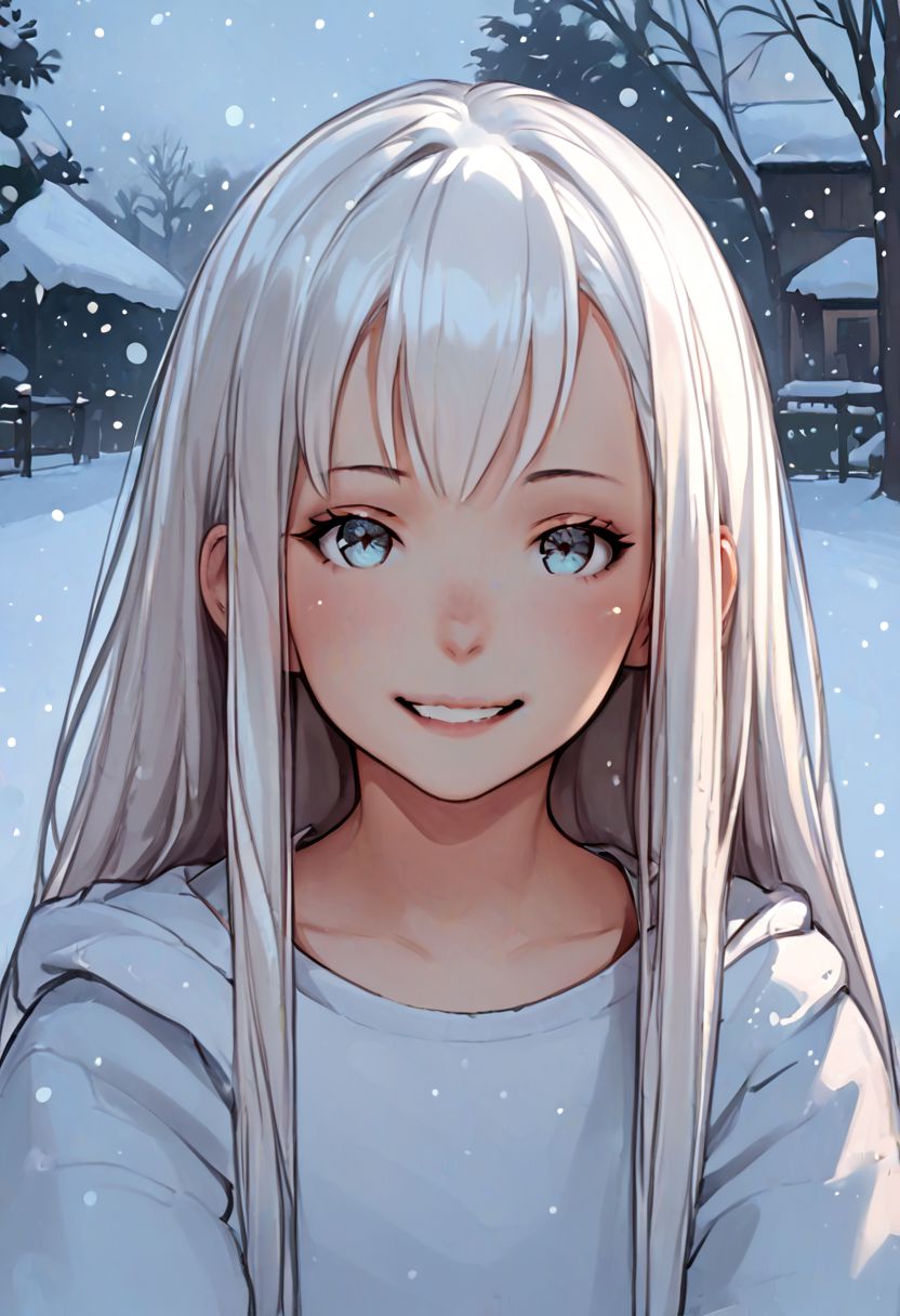 score_9, score_8_up, score_7_up, zPDXL, jeffmacanolistyle, 1girl, long hair, white hair, bangs, rede eyes, smiling, snowing, looking at viewer, colored sketch
 <lora:JeffMacanoli_Style_PDXL:0.90>