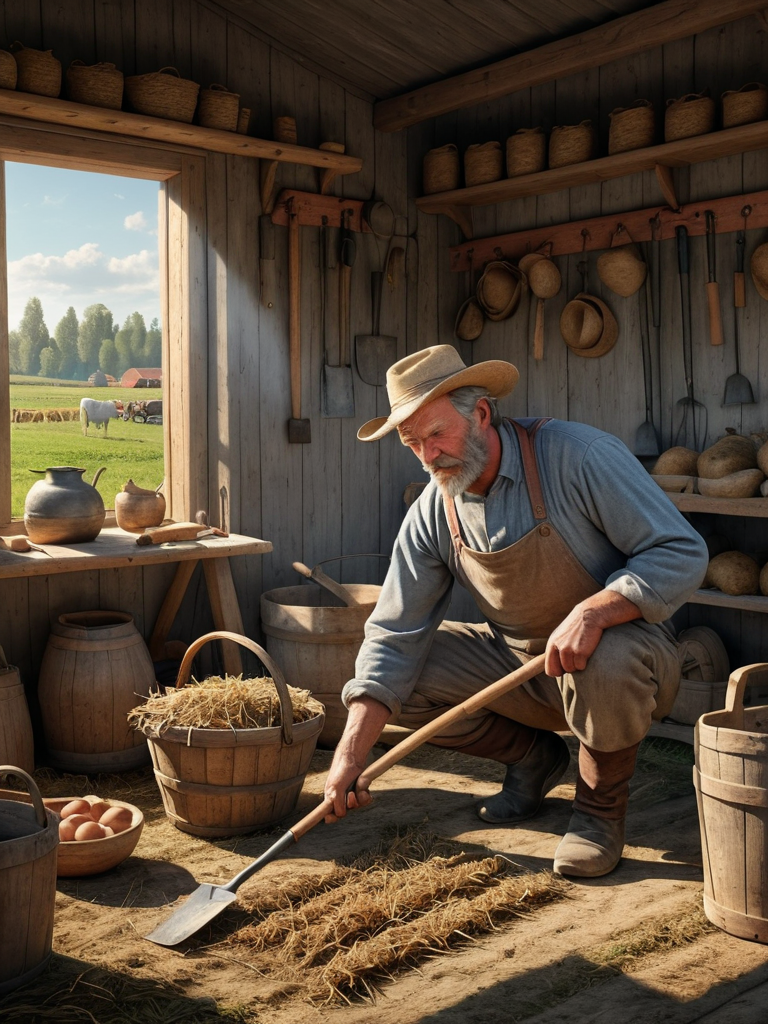 masterpiece, absurdres, allmoge, a 1850s swedish farmer working on the farm,
high quality, ultra detailed, photo realistic, 4k, Fantastic lighting. Detailed shadows. , ultra-sharp, 8k ,  <lora:allmoge-SDXL:1>
