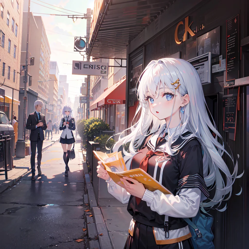 (((masterpiece,best quality,official art,extremely detailed CG unity 8k wallpaper))),illustration,landscape,solo,1girl,bishojo,beautiful detailed eyes,Student uniforms
