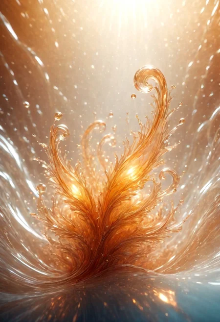 An abstract shape, amazingly fluid, made of glass, detailed, 3d fractals, light particles, water drops, shimmering light, surreal, ink, smooth, shimmering, glow, cinematice contrast, Glow, 
16k