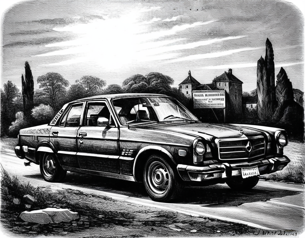 grayscale,a car, art by llbreton, <lora:LLbreton_V3:1>