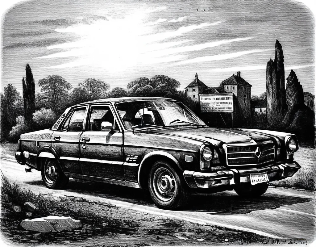 grayscale,a car, art by llbreton, <lora:LLbreton_V3:1>