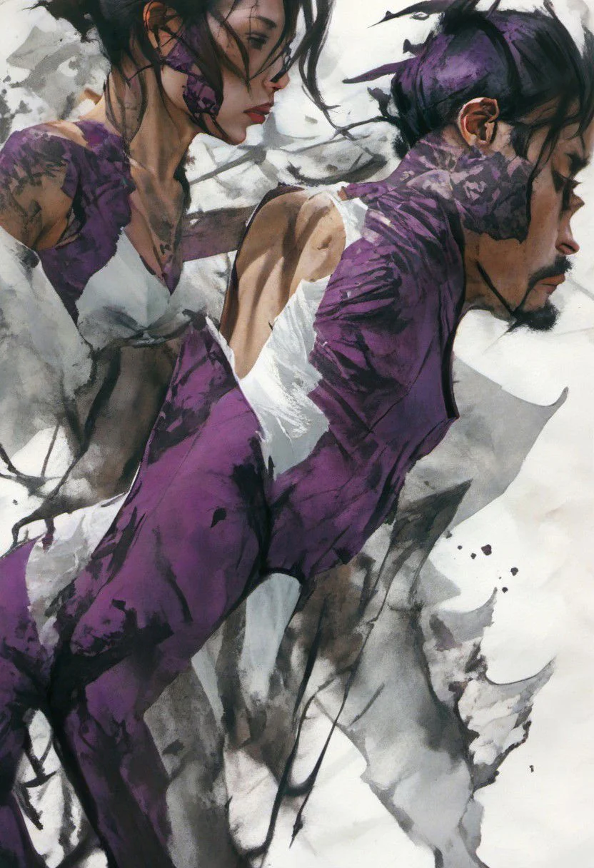 style inspiration Art by Jim Mahfood, Henry Asensio, Vector Create a tattoo with an exquisite ink design on white paper that makes the perfect multi-exposure piece of art. This piece was designed to combine the dimensional hue of purple hibiscus with the hyper-realistic style of a hummingbird. Tattoo, Minimal Solid Letterhead, Dark Fantasy, Poster, Photography, Painting. Vivid, Fashion, Wildlife Photography, Concept Art,