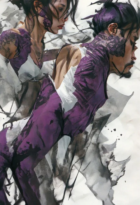 style inspiration Art by Jim Mahfood, Henry Asensio, Vector Create a tattoo with an exquisite ink design on white paper that makes the perfect multi-exposure piece of art. This piece was designed to combine the dimensional hue of purple hibiscus with the hyper-realistic style of a hummingbird. Tattoo, Minimal Solid Letterhead, Dark Fantasy, Poster, Photography, Painting. Vivid, Fashion, Wildlife Photography, Concept Art,