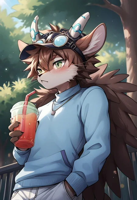 source_anime, res ,intricate details, high intricate details,
<lora:Beat_Blademaster_Fur_Hire_Yugioh-000001:1> beat_furhire, anthro hedgehog, brown body, male, sweater, drink, low angle view, park, zPDXL3, <lora:Pony_QualityV4.0:1.12> zPDXLxxx, zPDXLrl