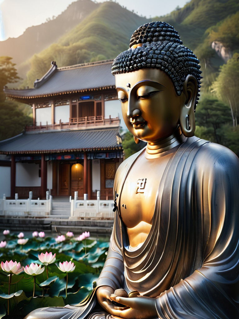 side view,blue and white porcelain to create chinese style sculpture of sakyamuni buddha,kindly atmosphere,zen,buddha light surround,white_background,the chinese buddhist temple and its disciples can be seen faintly in the distance,high quality art photo,extreme details,ultra-realistic image,<lora:SDXLä½åéè¿¦çå°¼ä½:1>,, 8K, best quality, blurred, bokeh, depthoffield, filmgrain, glisteningskin, HDR, highres, Kodakportra400, lens flare, masterpiece, photography,   RAW photo, realistic, shar pfocus, ultra detailed, ultra highres, vibrant color, sunset, outdoors, trees, paths, lakes, reflections, green plants, waterfalls, mountains, leaves, flowers, streams, forests, oceans, coastlines, villages, hills, Cliffs, grasslands,