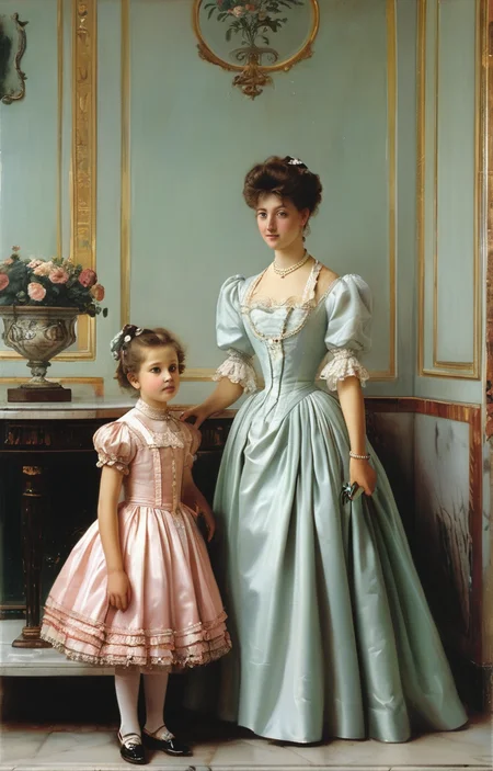 masterpiece,best quality,<lora:tbh362-sdxl:0.6>,illustration,style of Vittorio Reggianini, portrait of family