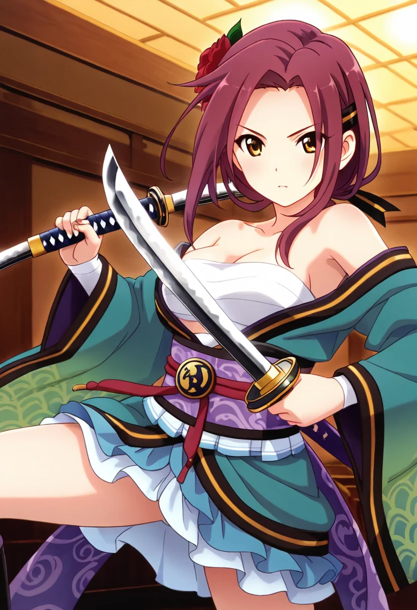 <lora:ruka_IXL-10:0.7> 1girl,tachiarairuka,red hair,hairclip,red hair flower,rukadefaultoutfit,sarashi, cowboy shot,dual wielding katana
best quality,masterpiece