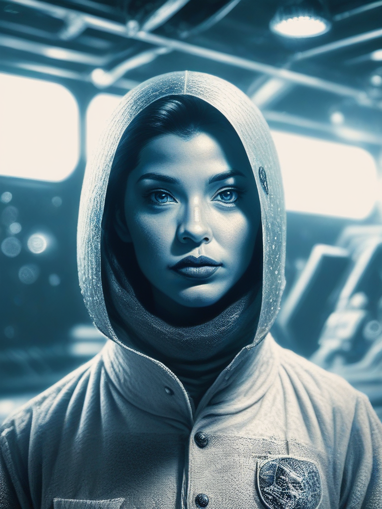 bpe-bluetone
( visiting post station) spacesuit, standing,  indoors, horizon, shades, rugged, looking at viewer,   grit,
 bpe-pro