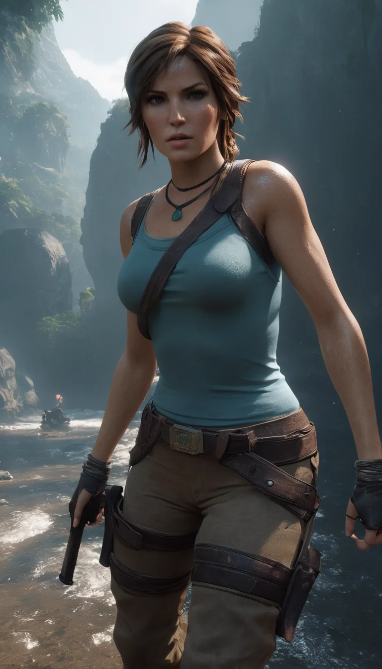 Cinematic scene, hero view, Lara Croft <lora:lara_croft_xl_v2:1>, action pose, detailed background, masterpiece, best quality, high quality, highres, absurdres, (Extremely Detailed Oil Painting:1.2), glow effects, godrays, Hand drawn, render, 8k, octane render, cinema 4d, blender, dark, atmospheric 4k ultra detailed, cinematic sensual, Sharp focus, humorous illustration, big depth of field, Masterpiece, colors, 3d octane render, 4k, concept art, trending on artstation, hyperrealistic, Vivid colors, extremely detailed CG unity 8k wallpaper, trending on ArtStation, trending on CGSociety, Intricate, High Detail, dramatic, absurdes