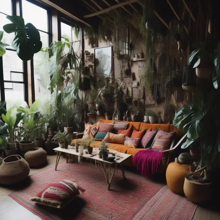 <lyco:Boho_style_interior_design_Sa_May:1.0> Boho style indoor design