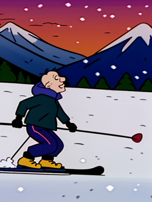 <lora:Boris_Kropotkin_Rugrats_1991:1.0>, 1boy, skiing, snow, mountain, snowing, fog, <lora:LCM_SD15:1.0>