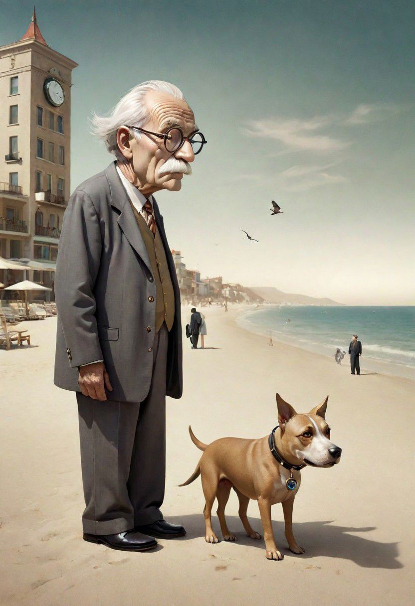 surreal dog clock old  man beach  promenade