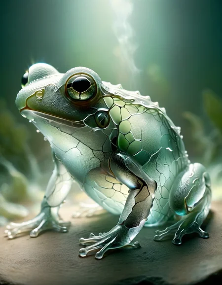 macro photo, a beautiful translucent glass frog that glows within, glowing lights, beautiful waterfall , made out of transparent delicate glass, magical sparkles,vibrant whimsical colors, made of ral-milkyglass <lora:ral-milkyglass-sdxl:1>