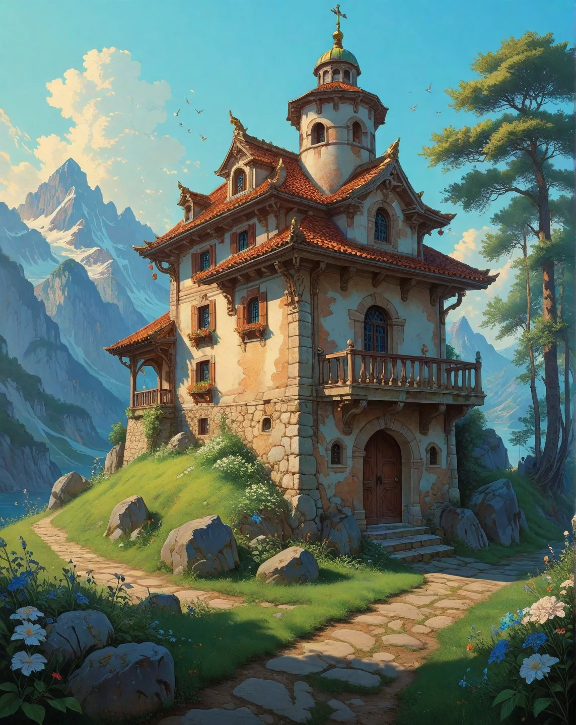 Renaissance style, Baroque, anime artwork Grigory Myasoedov (rural realism), Alpine tundra dotted with edelweiss, squirrel midden pile, medieval stone dovecote,wood ant trails.,
<lora:Wild_Anime_2025:0.7>,
<lora:风格:0.7> style4,
<lora:extremely_detailed:0.7> extremely detailed ,
<lora:aidmaImageUpgraderSDXL-v0.3:0.5> aidmaImageUpgrader,
<lora:add-detail-xl:0.7>,
<lora:HyperdetailedColoredPencilIl:0.3>  ArsMJStyle, Colored pencil hyperdetailed realism, . anime style, key visual, vibrant, studio anime,  highly detailed, Fantasy painting art style, imaginative, dynamic composition, professional-grade execution, creates immersive world and landscape, painterly, epic, magical, dramatic, exuberant, grandeur, baroque art, oil painting art style from Renaissance period, masterful composition, Renaissance mood, renaissance oil painting, brush strokes, Realistic, perspective, light and shadow, religious or mythological themes, highly detailed