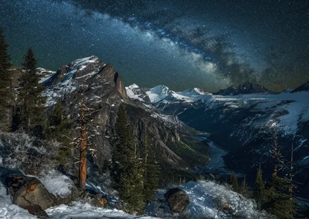 breathtaking landscape, (starry ht sky:1.19), irregular shattered luminous star clusters in sky, (stellar background:0.9), (high-resolution) (sharp details:0.85),} vast rocky mountainside, scenic landscape view, (high quality:1.22)
(Glacier-carved valleys), (tall pines), (sheer cliffs), (distant snow-capped peaks) (epic:1.17, (masterpiece:0.69), (RAW:1.11),(high resolution photograph:1.28),high definition, <lora:sdxl\zy_Realism_Enhancer_v1.safetensors:0.85:0.18> p3,s1
