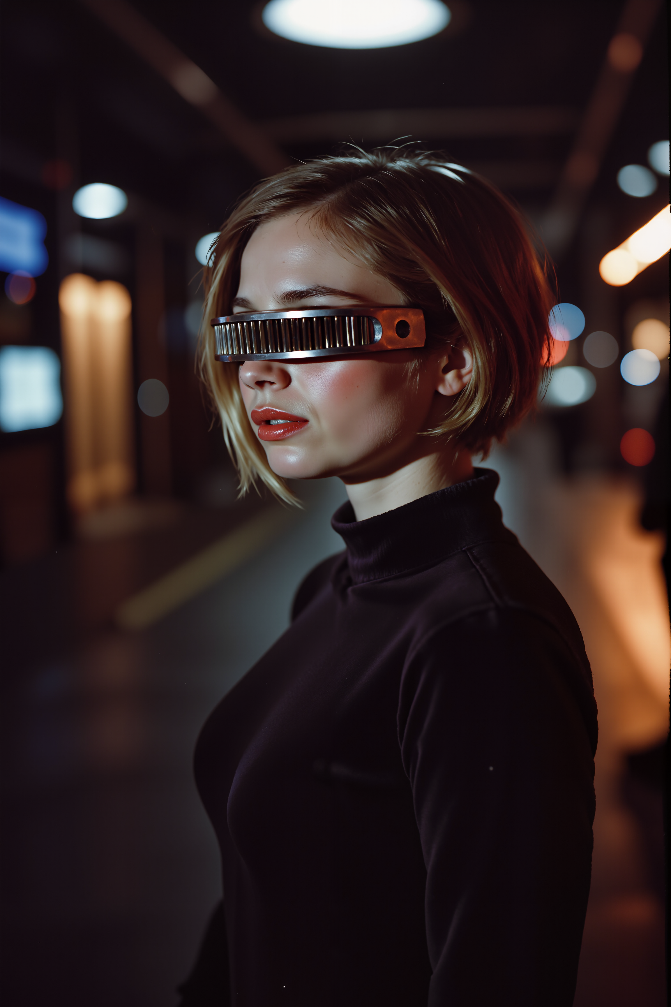 woman with red lipstick standing in a scifi starship room wearing grdvsr visor. , detailed background  Fantastic lighting. Detailed shadows.intricate details, vivid colors, hyper-detailed, ultra-sharp, , <lora:sxz-Vintage-Fantasy-Flux:0.45><lora:n30nfilm:0.8><lora:lith_mimosa_kiel_grw134_FLUX:0.45><lora:DreamArtFluxV1.0:0.55><lora:shrooms-house-000012:0.3>  <lora:GRD_VISOR_FLUX>