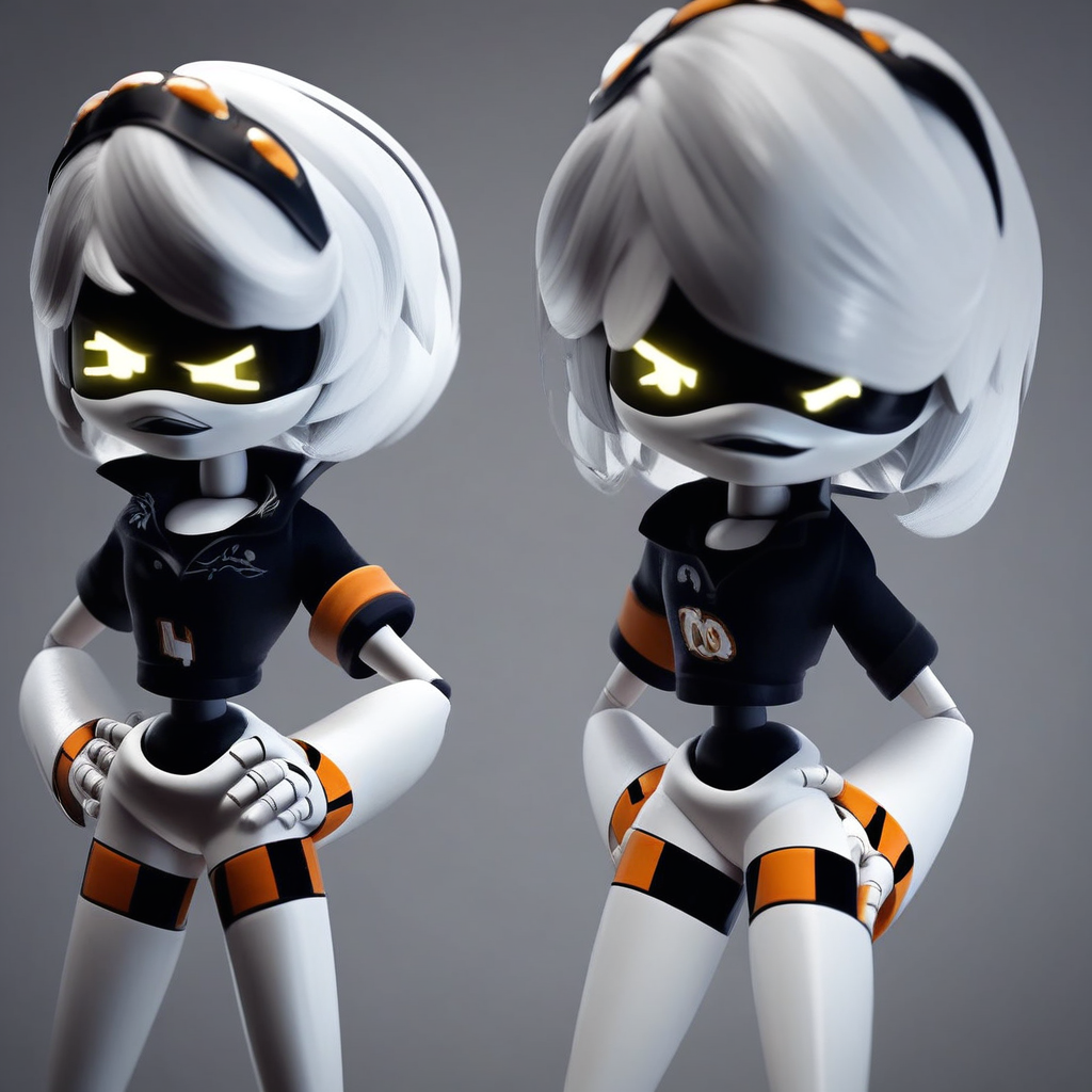 score_9, vmd, robot, white hair, short hair, hands on hips