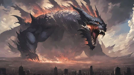 a giant monster was earing earth<lora:[XL]GiantMonster:1>