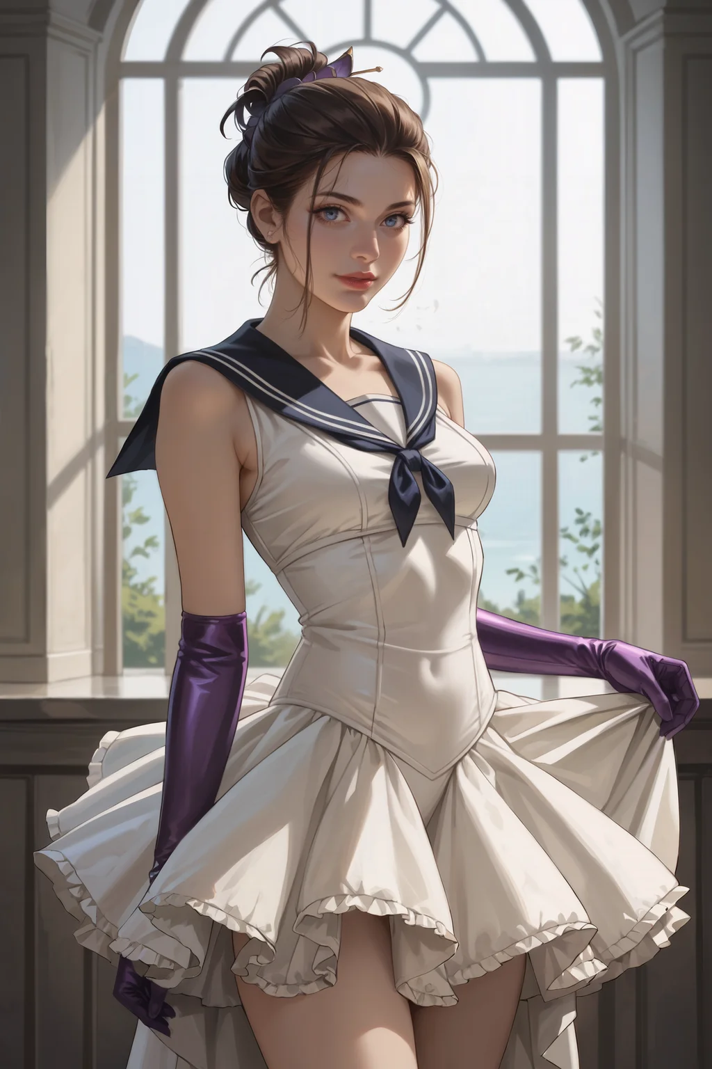 score_9_up, score_8_up, score_7_up, Casual, cell_shading, detailed, detailed background, detailed face, masterpiece, best quality, highly detailed, (realistic face),
1girl ,
BREAK
BREAK
folded ponytail, (Tutu), purple_sailor_collar, silk gloves,
original, sharp,
(ultra realistic, 32k, masterpiece:1.2), (high detailed skin:1.1), (high quality:1.1), <lora:incase---1:0.3> <lora:Momono_sukebe_StylePony:0.6> <lora:su1zXLP:0.6> su1z <lora:Shrekman_V3:1>