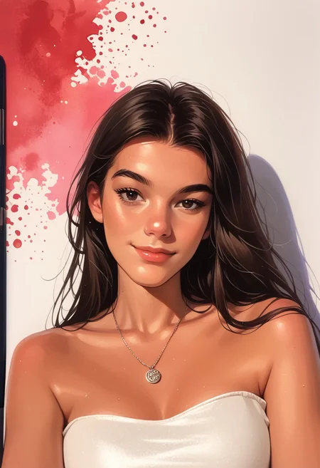 score_9, score_8_up, score_7_up, score_6_up, source_cartoon, 1girl, female, solo, femenine, petite, lean, pale skin,, soaking wet hair, smile, diaphonous white dress, bronze necklace, medium breasts, female focus, official style, close up, perfect anatomy, perfect face, standing,  abstract beauty, beautiful, centered, looking at the camera, approaching perfection, dynamic, moonlight, highly detailed, watercolor painting, artstation, concept art, smooth, sharp focus, illustration, portrait