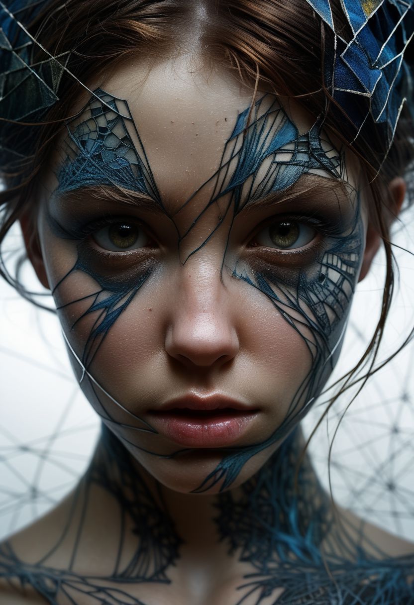 Close-up face, mysterious silhouette of a scottish girl in worn down clothing, goddess, alluring, by Minjae Lee, Carne Griffiths, Emily Kell, Steve McCurry, Geoffroy Thoorens, Aaron Horkey, Jordan Grimmer, Greg Rutkowski, amazing depth, double exposure, surreal, geometric patterns, intricately detailed, bokeh,  perfect balanced, deep fine borders, artistic photorealism , smooth,  great masterwork by Suiras  <lora:add-detail-xl:2>  <lora:Double_Exposure:0.5>