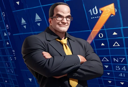 score_9, score_8_up, score_7_up, 1boy, stonks, arrow (symbol), crossed arms, formal, smile, upper body, blue background, <lora:StonksMeme_pdxl_Incrs_v1:1.2>, <lora:SenatorArmstrongPDXL_V1-Manityro-CAME:0.8> SenArmStrong, grey eyes, black hair, buzz cut, glasses, manly, muscular male, yellow necktie, black pants, shirt, smirk,