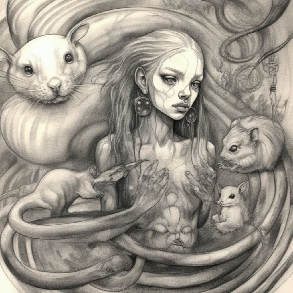 absurda error sketch girl pirate with a rat in the maze of time and life enigmatic dreamscape surrealistic <lora:absurda:1>