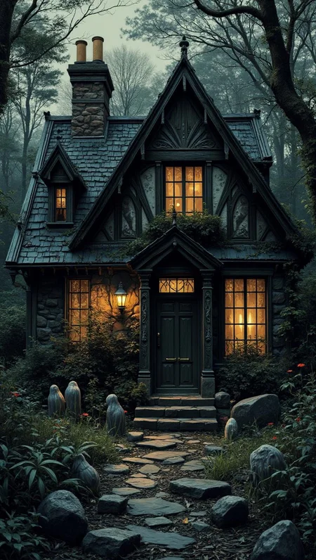 <lora:scribble-flux-v1.safetensors:1> xslx scribble
In the dusky heart of the forest, the air is heavy with the scent of decaying leaves and the whisper of forgotten secrets. As the sun sets, a gothic cottage emerges from the shadows, its silhouette a blend of serenity and sorrow. The stone path, worn smooth by countless feet, weaves through wilting flowers and overgrown vegetation, leading to the cottage's entrance. The intricate wood carvings on the cottage walls, once a testament to life and beauty, now bear the marks of time's relentless passage.
The warm glow from the windows is tinged with a spectral hue, casting long, eerie shadows that dance across the moss-covered stones. Inside, the atmosphere is thick with the chill of the grave, and the faint murmur of ghostly whispers fills the air. The wooden door, adorned with faded carvings of mythical creatures, creaks open to reveal a dimly lit interior, where the scent of decay mingles with the remnants of forgotten feasts.
Despite the haunting presence, there is a melancholic beauty in the scene. The once-vibrant textiles now drape in tattered elegance, and the decaying statues in the garden stand as silent sentinels, their expressions frozen in eternal sorrow. The air is still, but not lifeless; it hums with the distant echo of a world where the boundaries between life and death are but a thin veil. The cottage, a blend of the enchanting and the macabre, stands as a testament to the duality of existence, where even in decay, a mournful elegance endures.