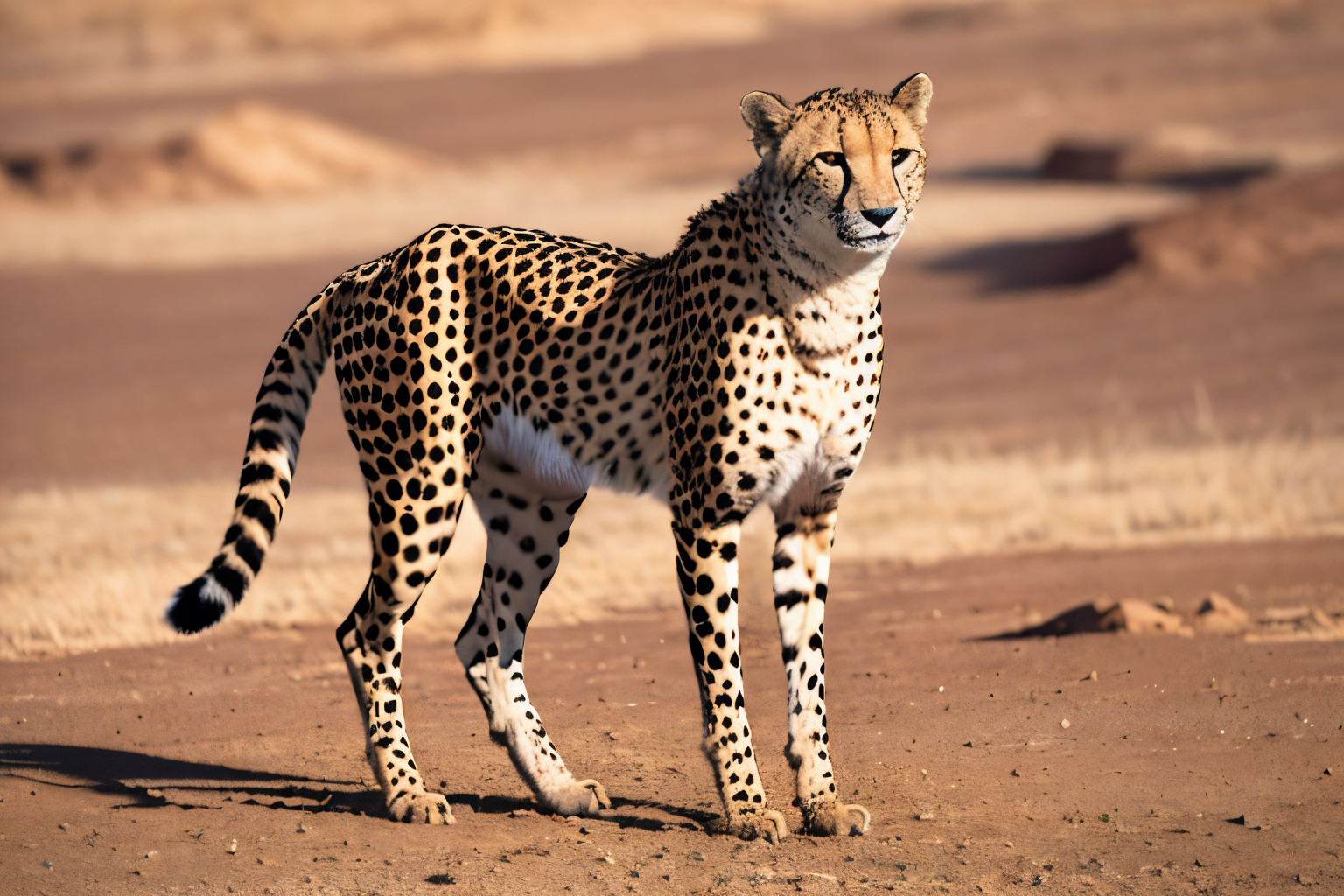 desert landscape (masterpiece, best quality:1.2), ultra-detailed, EdobCheetahcheetah standing, (realistic:1.5), <lora:EdobCheetah_v1.0:0.8>