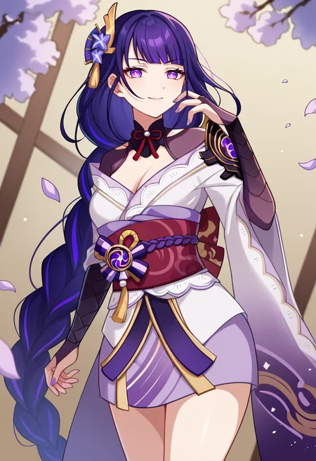 score_9, score_8_up, score_7_up, source_anime BREAK 1girl, solo, <lora:pochimaru-artist-richy-v1_pdxl:1> raiden shogun, light smile, arm guards,