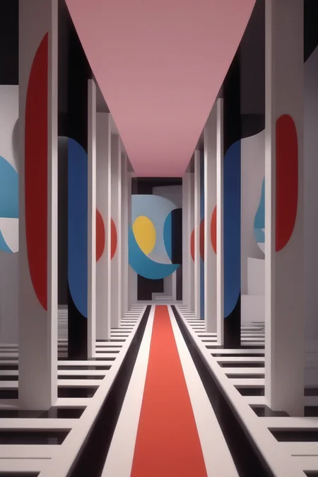 <lora:Hiroshi Nagai Style:1>Hiroshi Nagai Style - scene from tv show Severance in abstract art Hiroshi Nagai 3d printed style recursive paradoxical hallways