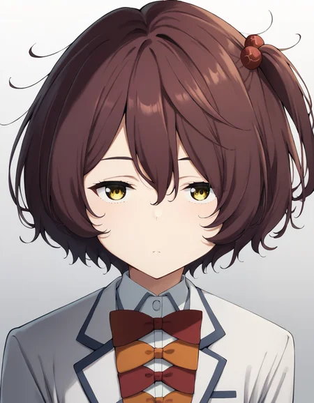 score_9, score_8_up, score_7_up, source_anime, BREAK
1girl, solo, looking at viewer, simple background, gradient background, portrait,
chika komari, brown hair, short hair, hair bobbles, hair between eyes, one side up, yellow eyes, expressionless,
winter school uniform, white blazer, white collared shirt, long sleeves, red bow, orange bow,
<lora:chika_komari_anime_v4-soralz:1>,