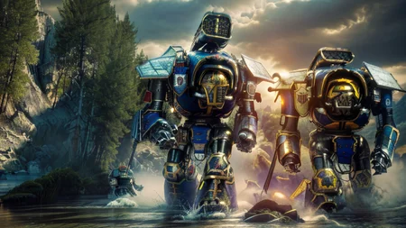 realistic analog photo, award winning photo,
<lora:FantasyLandscape-10:0.75> fanlan,
<lora:Titans MK1 by CARAXES:1> titans, reaver, giant, massive size diffrence, marching across river,
RAW, highres, 8k, uhd, High Dynamic Range, tonemapping, crisp details,