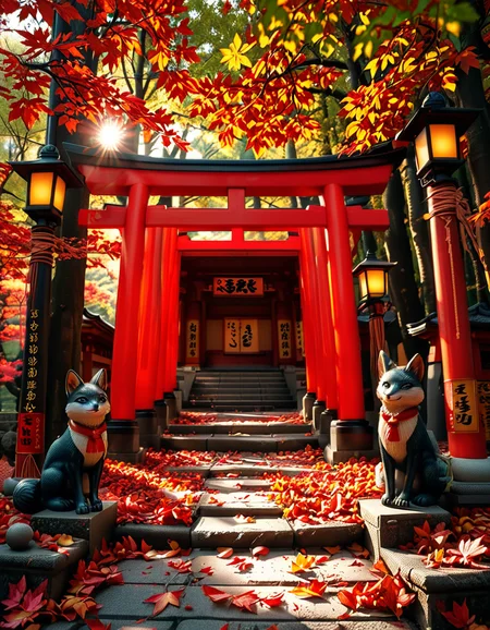 A breathtaking Inari shrine hidden within a serene Japanese forest during autumn. The scene is illuminated by the soft glow of traditional stone lanterns, casting warm golden light on the vibrant red torii gates that form a mesmerizing tunnel leading up the shrineâs stone steps. The ground is covered with delicate fallen maple leaves in shades of crimson, orange, and yellow. Kitsune (fox) statues with intricate details guard the entrance, wearing red bibs symbolizing their sacred role. The shrineâs wooden structure is adorned with ancient calligraphy and shimenawa ropes, exuding a mystical and spiritual atmosphere. Sunlight filters through the dense foliage, creating a tranquil interplay of light and shadow. The air feels crisp and filled with a sense of reverence and peace. The image is captured in a hyper-detailed, photorealistic style, with high dynamic range lighting enhancing the depth and richness of the colors.
<lora:SDXLFaeTastic2400:0.4> <lora:extremely_detailed:0.4> extremely detailed, <lora:Inari_shr1n3:1>,Inari shr1n3, Masterpiece,best quality,hi res,8k,hi res,8k,award winning,(sharp focus, intricate, highly detailed),