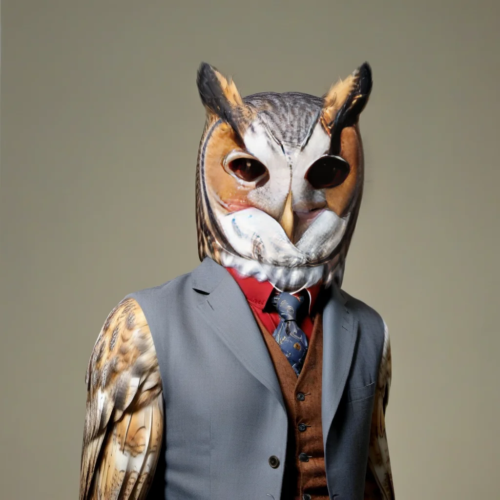 standing tall man with owl_xl head<lora:Owl_XL:1>