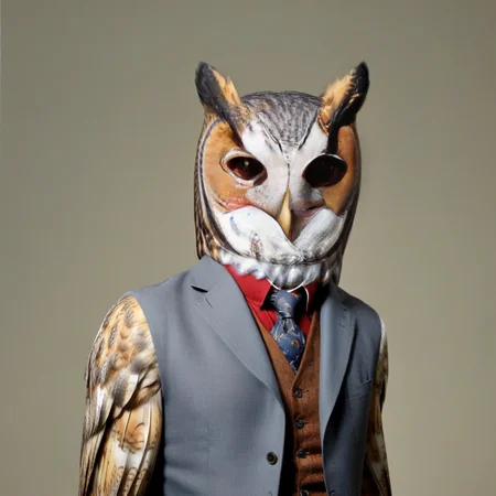 standing tall man with owl_xl head<lora:Owl_XL:1>