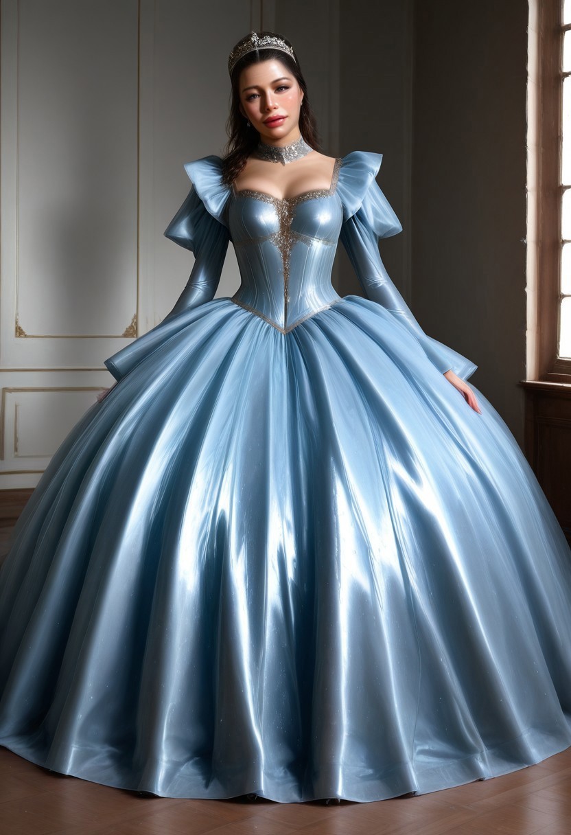 realistic. Perfect face.
1girl, solo, cute face, sexy face, Sexy body, 
((CrinolineDress)), ((Gown)).
(Long dress:1.5), (Latex dress)