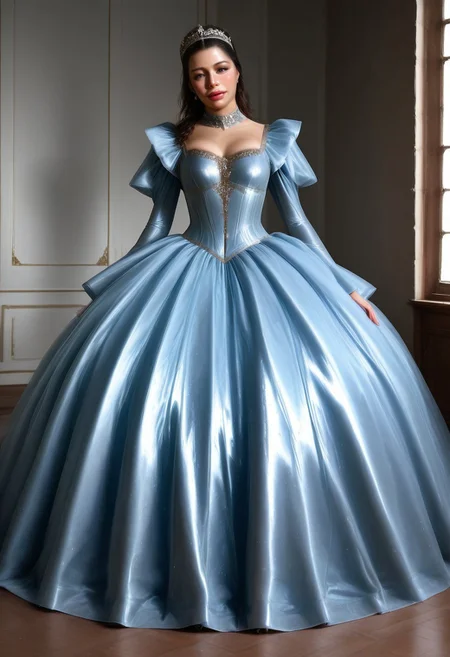 realistic. Perfect face.
1girl, solo, cute face, sexy face, Sexy body,
((CrinolineDress)), ((Gown)).
(Long dress:1.5), (Latex dress)